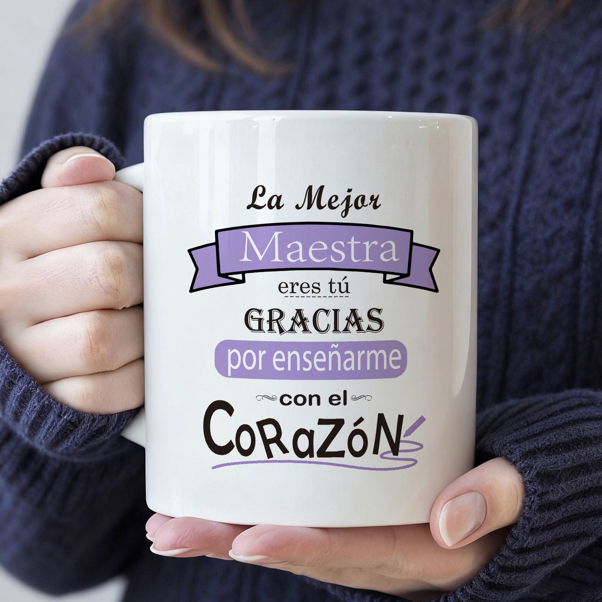 Tailorly White Ceramic 11 oz Mug - Elegant Purple Ribbon Featuring Artistic Decorative Flourishes On Ceramic Mug