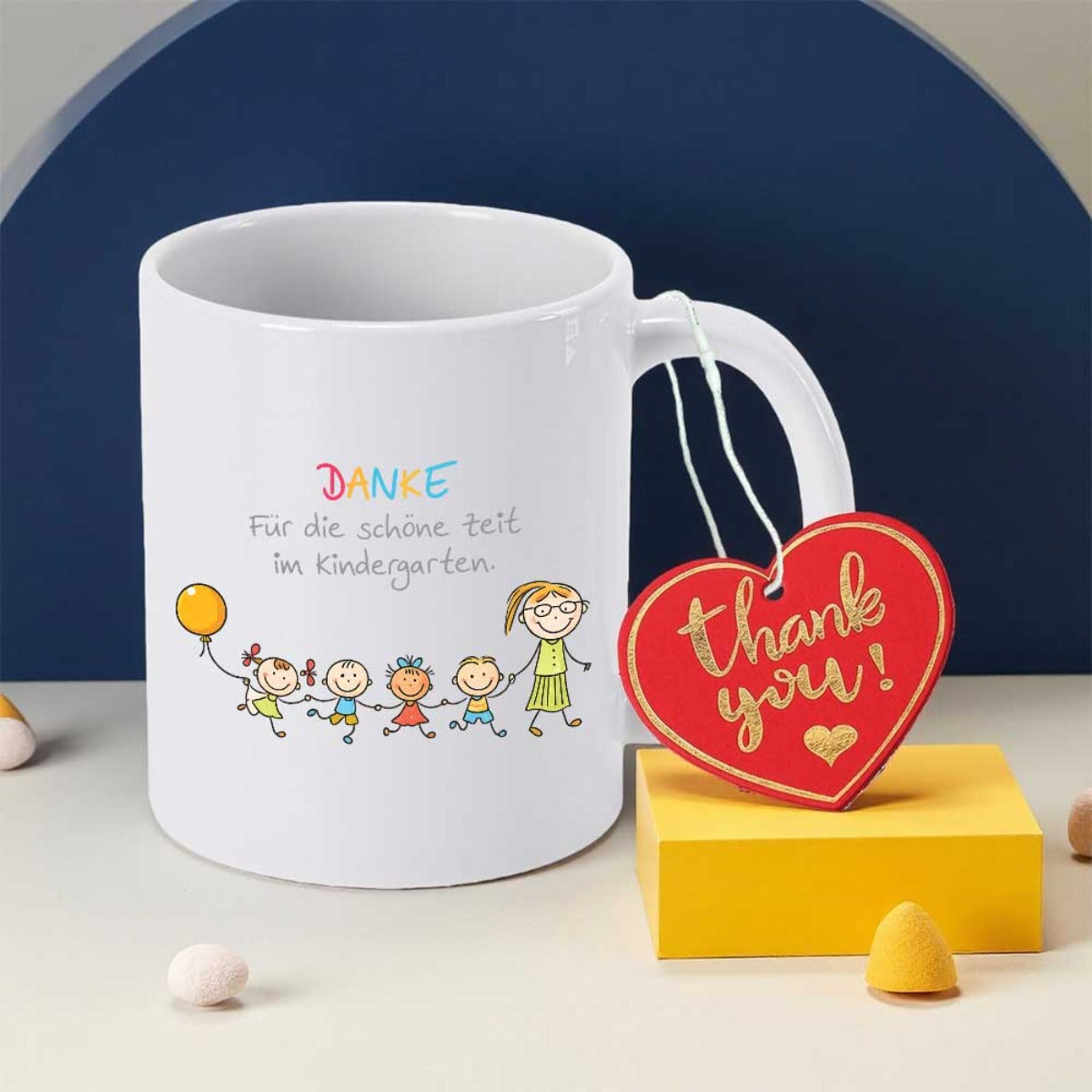 Tailorly White Ceramic 11 oz Mug - Thank You Hand Drawn Illustrative Style Smiling Cartoon Students Holding Hands With Teacher Children