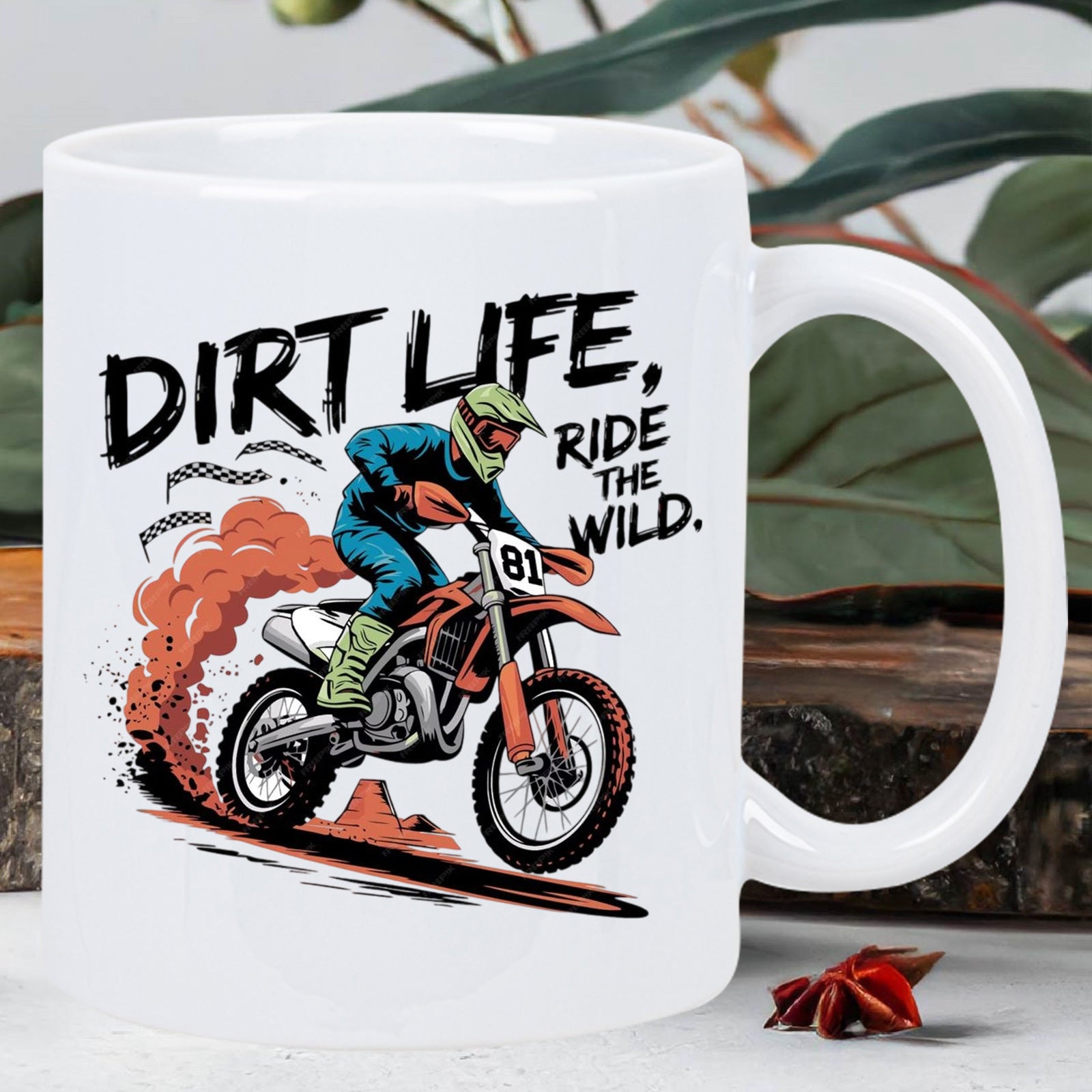 Tailorly White Ceramic 11 oz Mug - Dirt Life Ride The Wild Motocross Rider Racing Through Dusty Trail Under Open Sky Action Packed Motocross