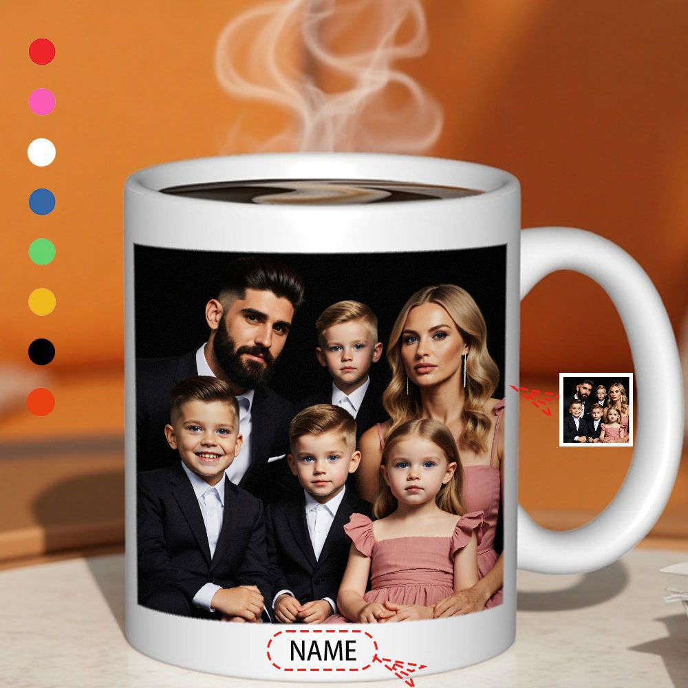 Tailorly White Ceramic 11 oz Mug - Name Beautiful Happy Family With Parents And Children In Formal Elegant Attire Portrait