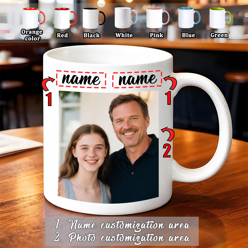 Tailorly White Ceramic 11 oz Mug - Name Personalised Family Portrait Featuring A Father And Daughter Ceramic Mug