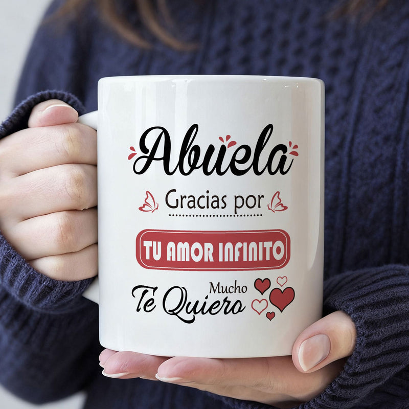 Tailorly White Ceramic 11 oz Mug - Elegant Decorated With Tiny Hearts And Artistic Script Mug