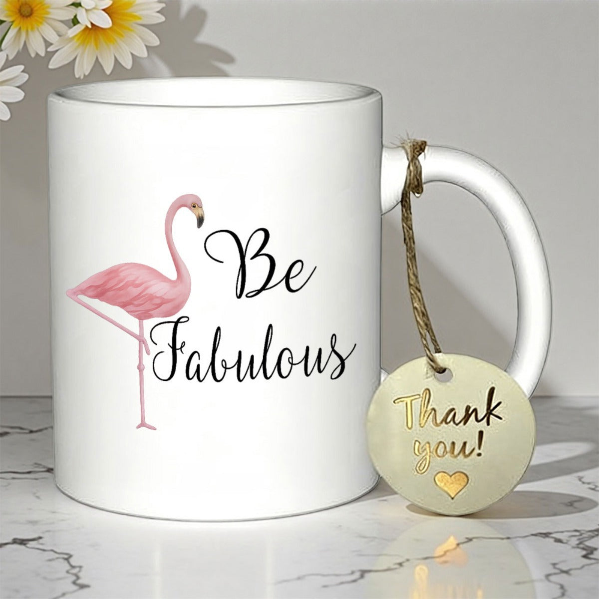 Tailorly White Ceramic 11 oz Mug - Be Fabulous Elegant Pink Flamingo Standing Gracefully Amidst A Minimalist White Background Flamingo