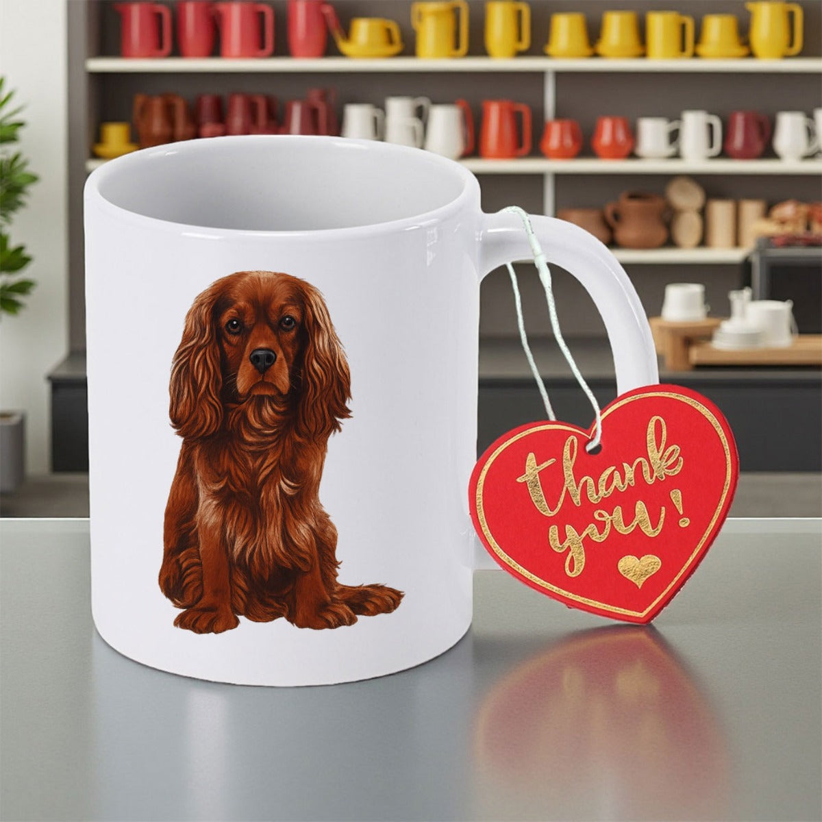 Tailorly White Ceramic 11 oz Mug - Thank You Realistic Brown Furry Dog Sitting Peacefully On A Spaniel