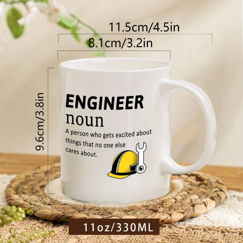 Tailorly White Ceramic 11 oz Mug - Engineer Noun A Person Who Gets Excited About Things That No One Else Cares About Minimalist Funny Quote Design With Yellow Hard