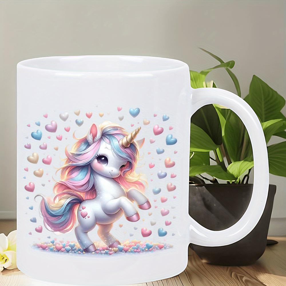 Tailorly White Ceramic 11 oz Mug - Adorable Pastel Magical Creature With Rainbow Mane Among Floating Tiny Hearts Unicorn