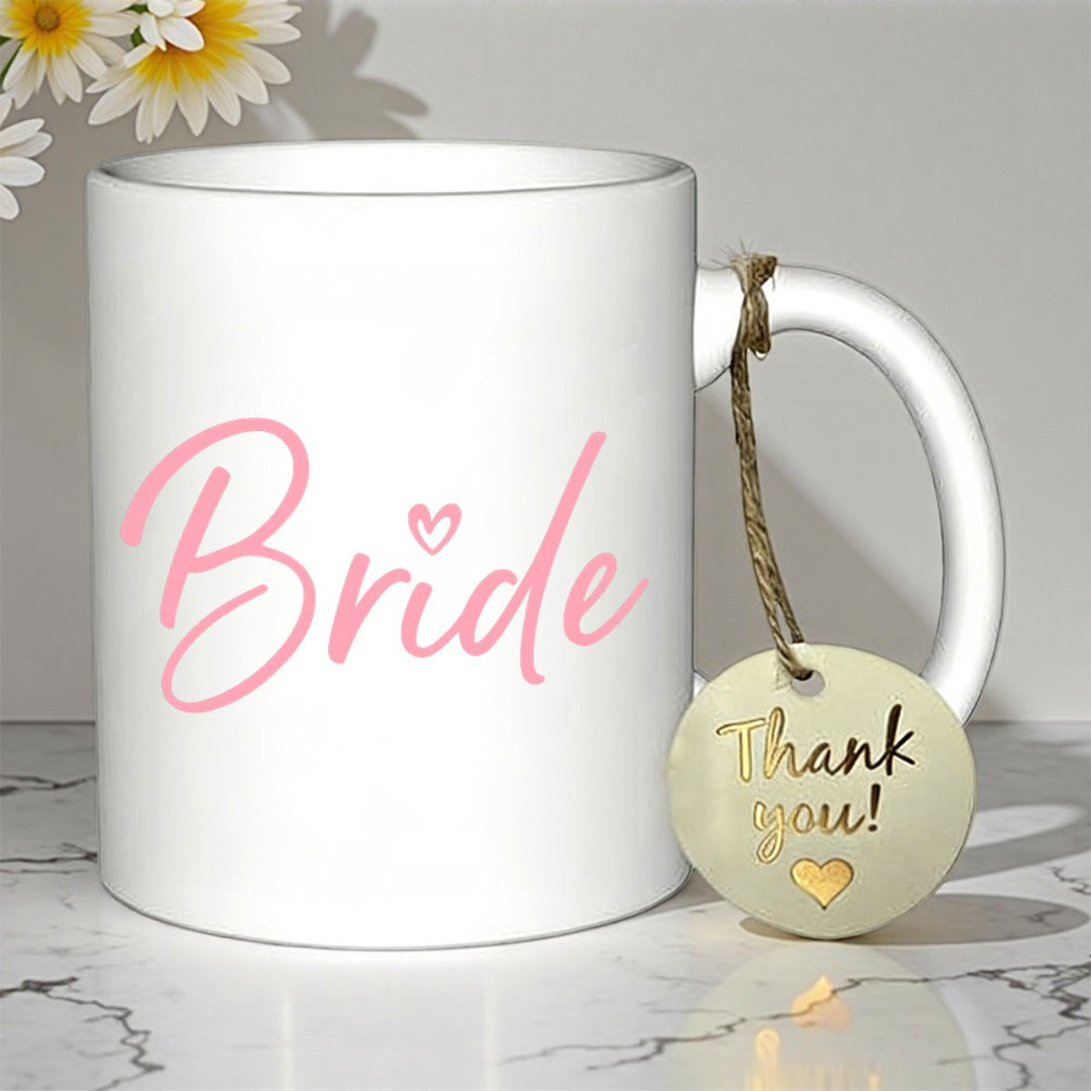 Tailorly White Ceramic 11 oz Mug - Bride Thank You Elegant Pink Script With Delicate Heart On Clean