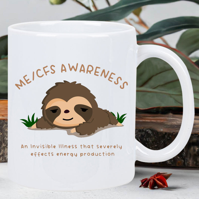 Tailorly White Ceramic 11 oz Mug - Me Cfs Awareness An Invisible Illness That Severely Effects Energy Production Cute Sleeping Animal Resting Peacefully In A Lush