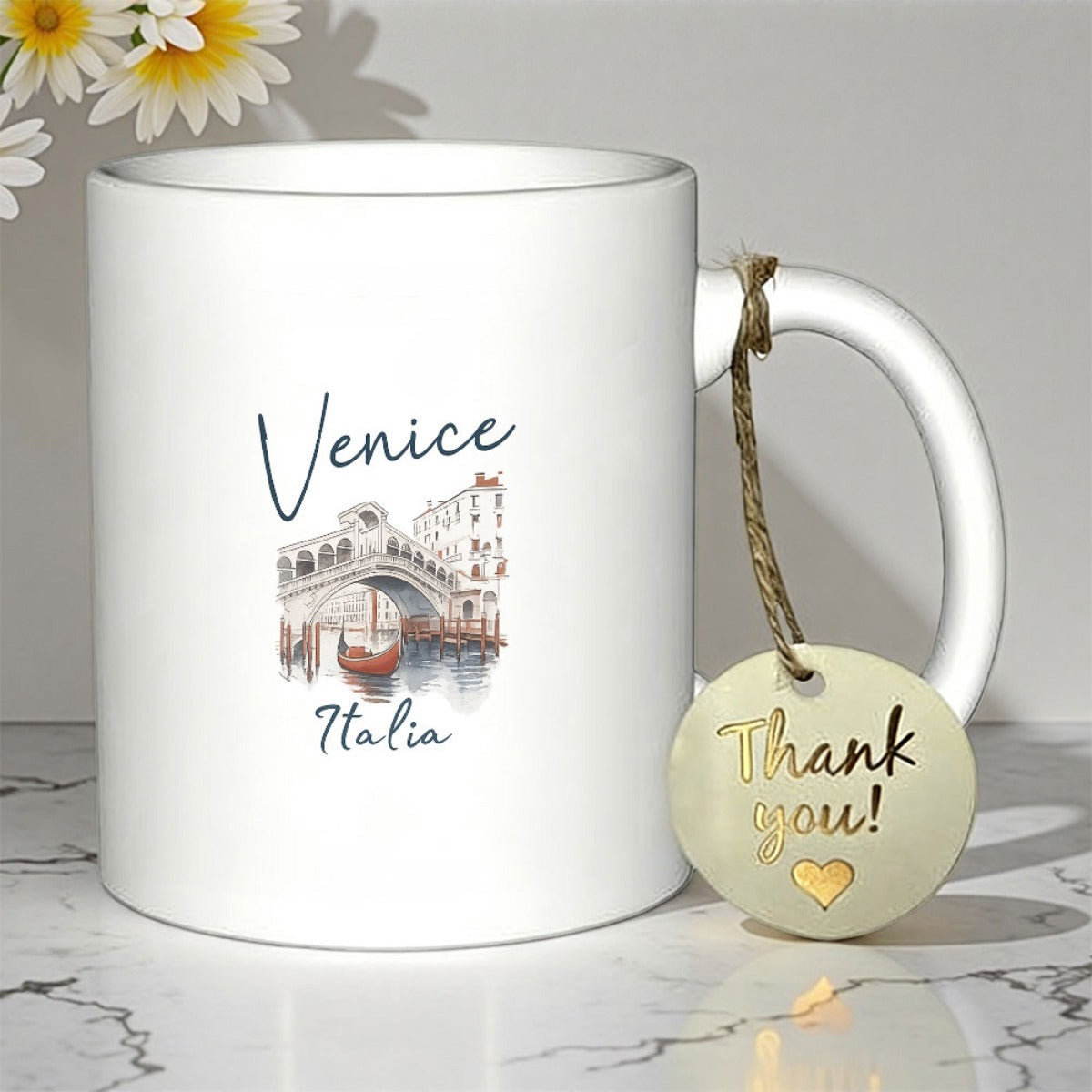 Tailorly White Ceramic 11 oz Mug - Venice Italia Historic Architecture Of Famous Rialto Landmark Over Peaceful Water Canal Bridge