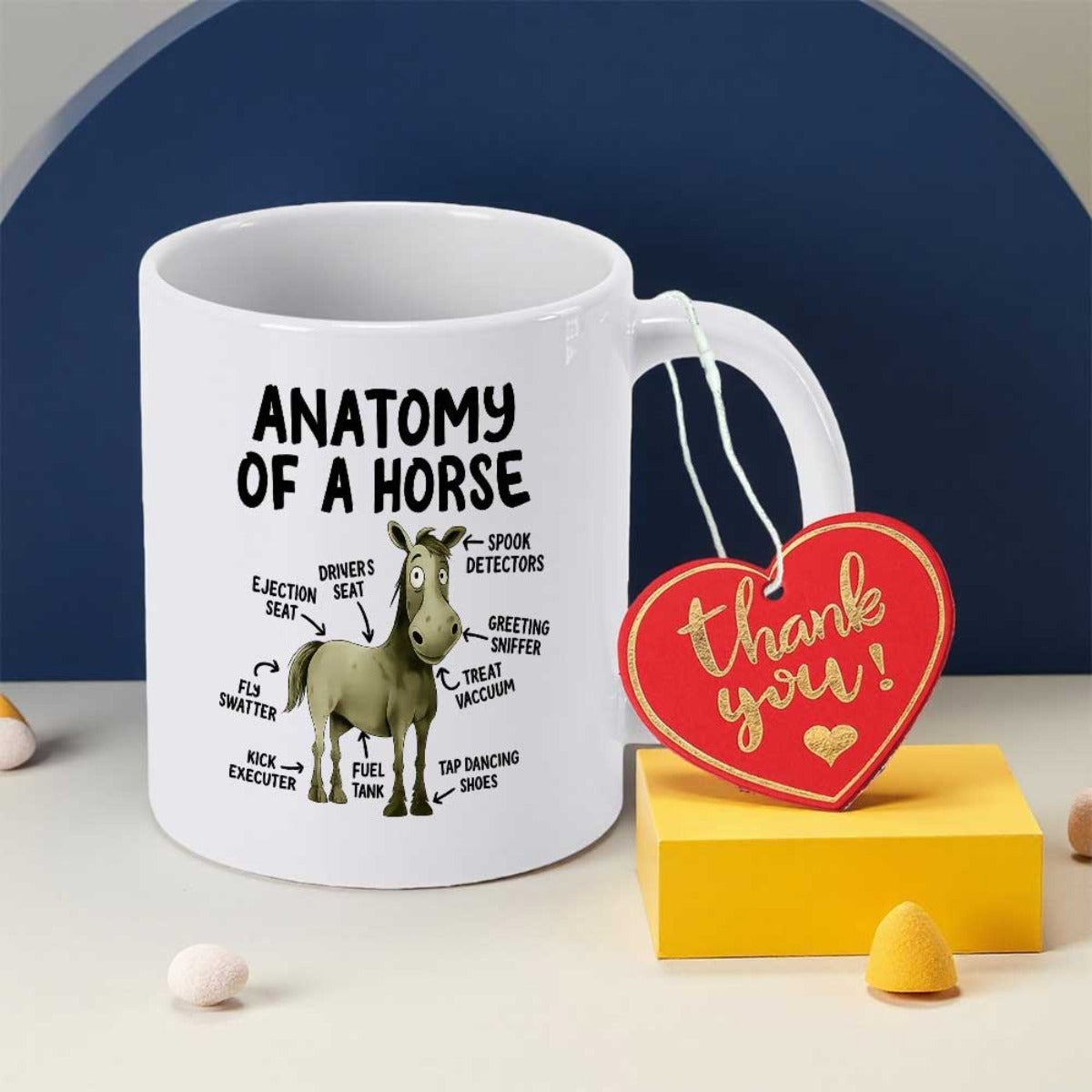 Tailorly White Ceramic 11 oz Mug - Anatomy Of A Horse Stylized Cartoon Horse Featuring Humorous Labels On A Simple Plain Background Horse