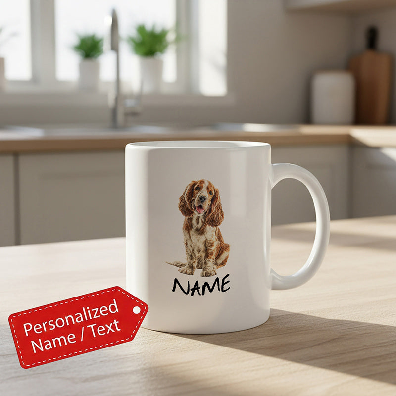 Tailorly White Ceramic 11 oz Mug - Name Charming Brown And White Spaniel Sitting Peacefully In Natural Light Dog