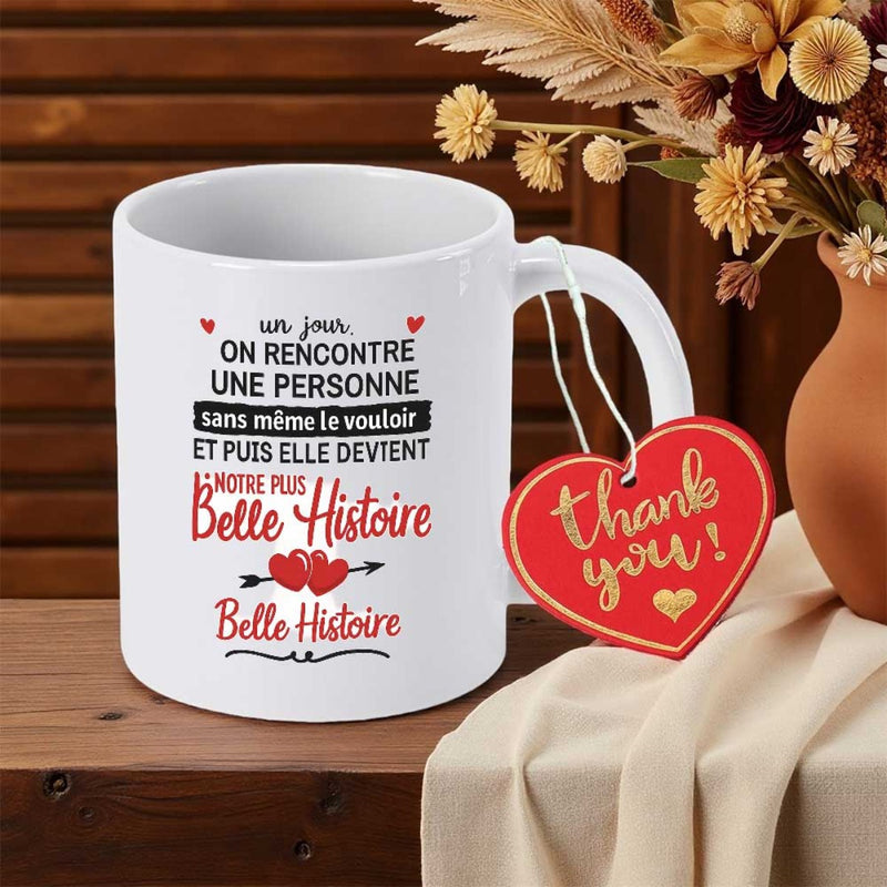 Tailorly White Ceramic 11 oz Mug - Thank You Decorated With Romantic Hearts And Elegant Script Lettering Mug