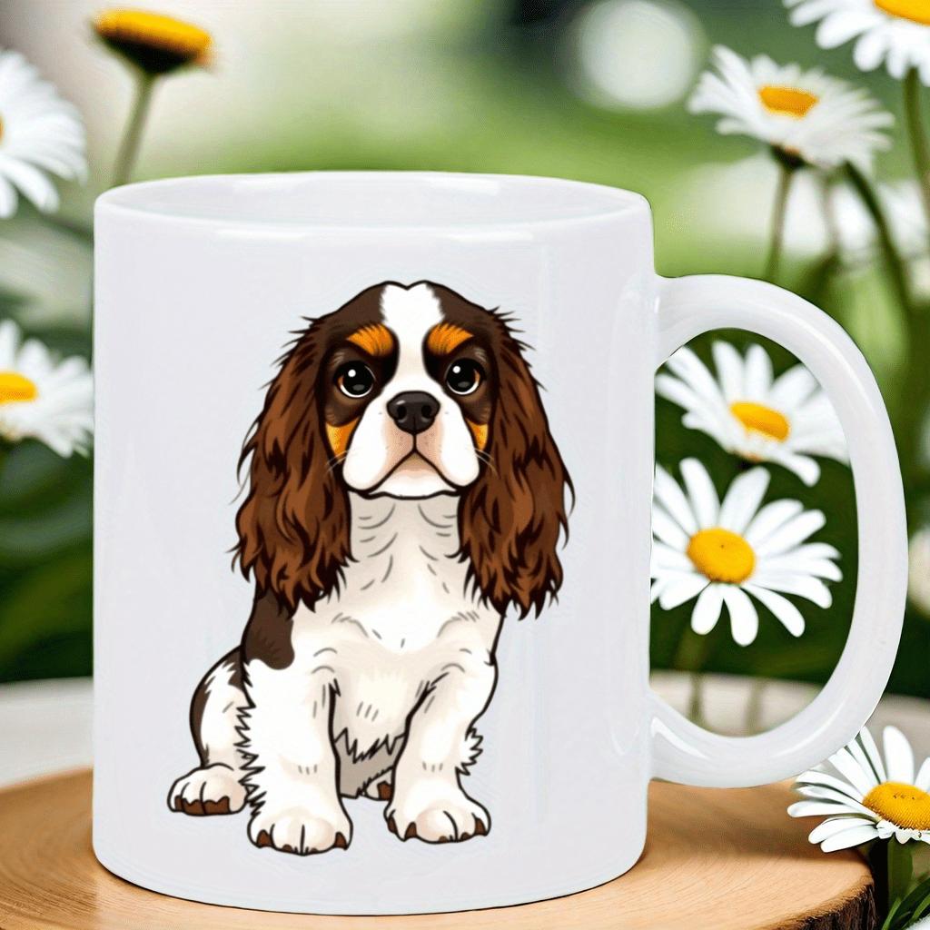 Tailorly White Ceramic 11 oz Mug - Cute Brown And White Long Eared Sitting Puppy Portrait Cavalier King Charles Spaniel