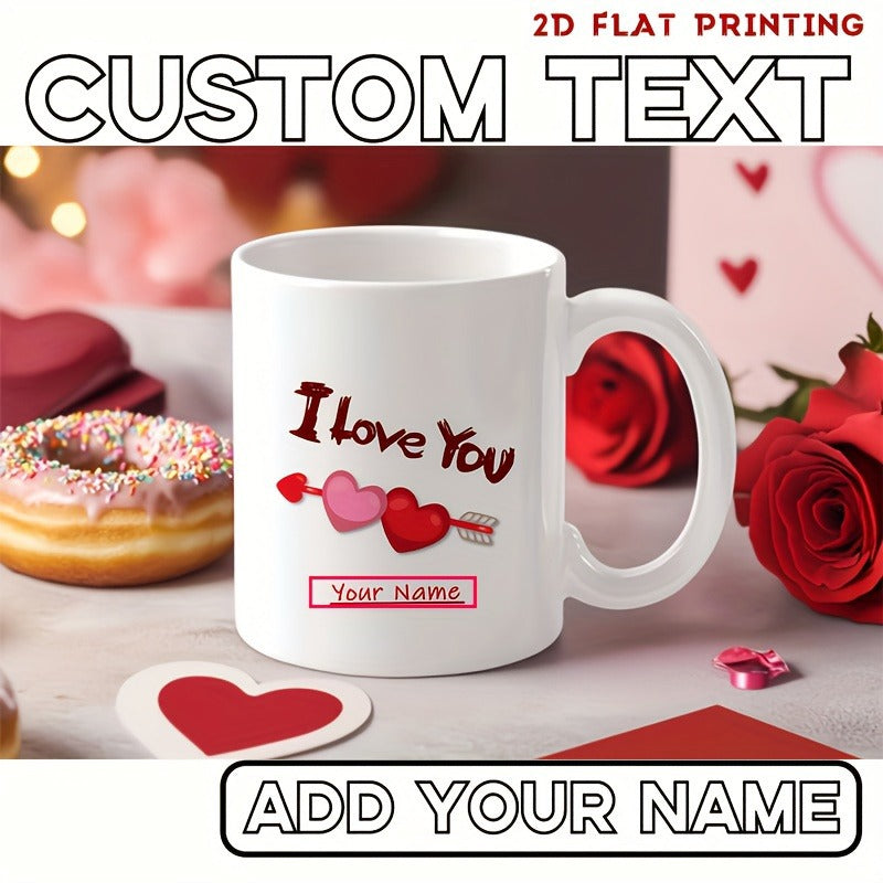 Tailorly White Ceramic 11 oz Mug - I Love You Two Sweet Hearts Pierced By A Small Cupid Arrow Motif Heart