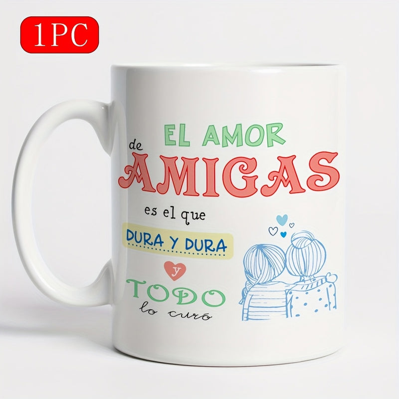 Tailorly White Ceramic 11 oz Mug - Hand Drawn Line Art Featuring Two Girls With Small Hearts Friends