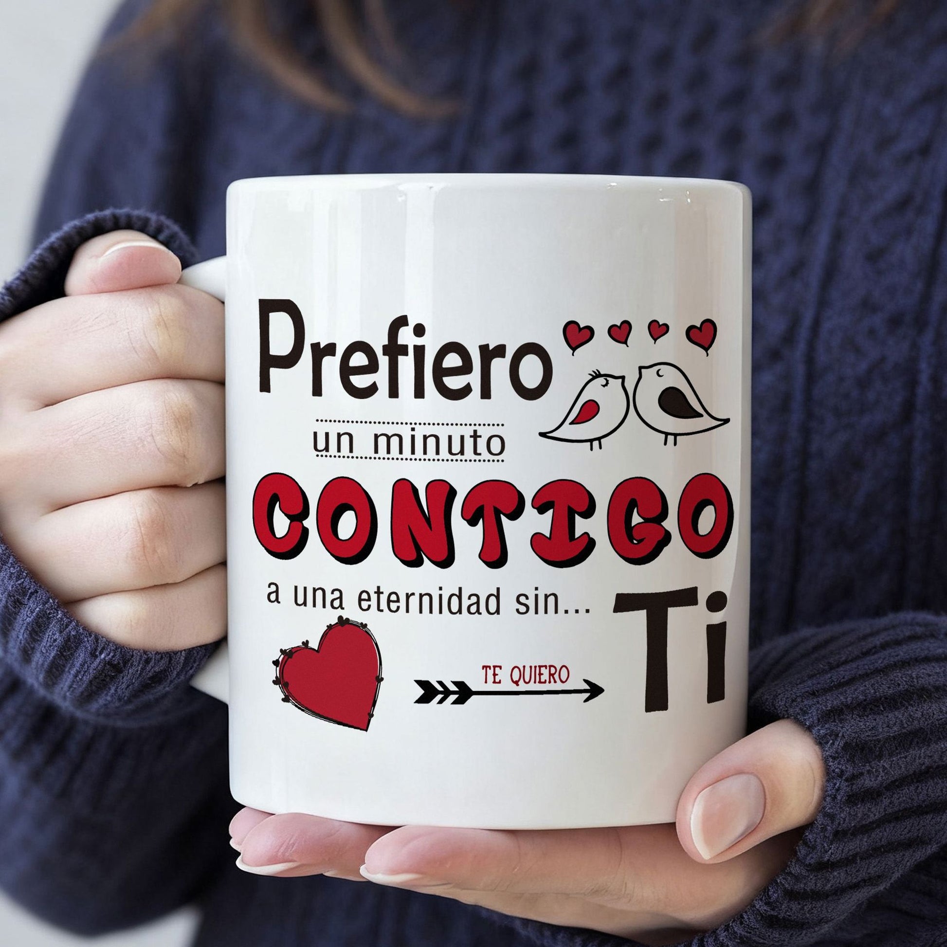 Tailorly White Ceramic 11 oz Mug - Two Small Kissing Birds Surrounded By Floating Red Romantic Hearts Bird