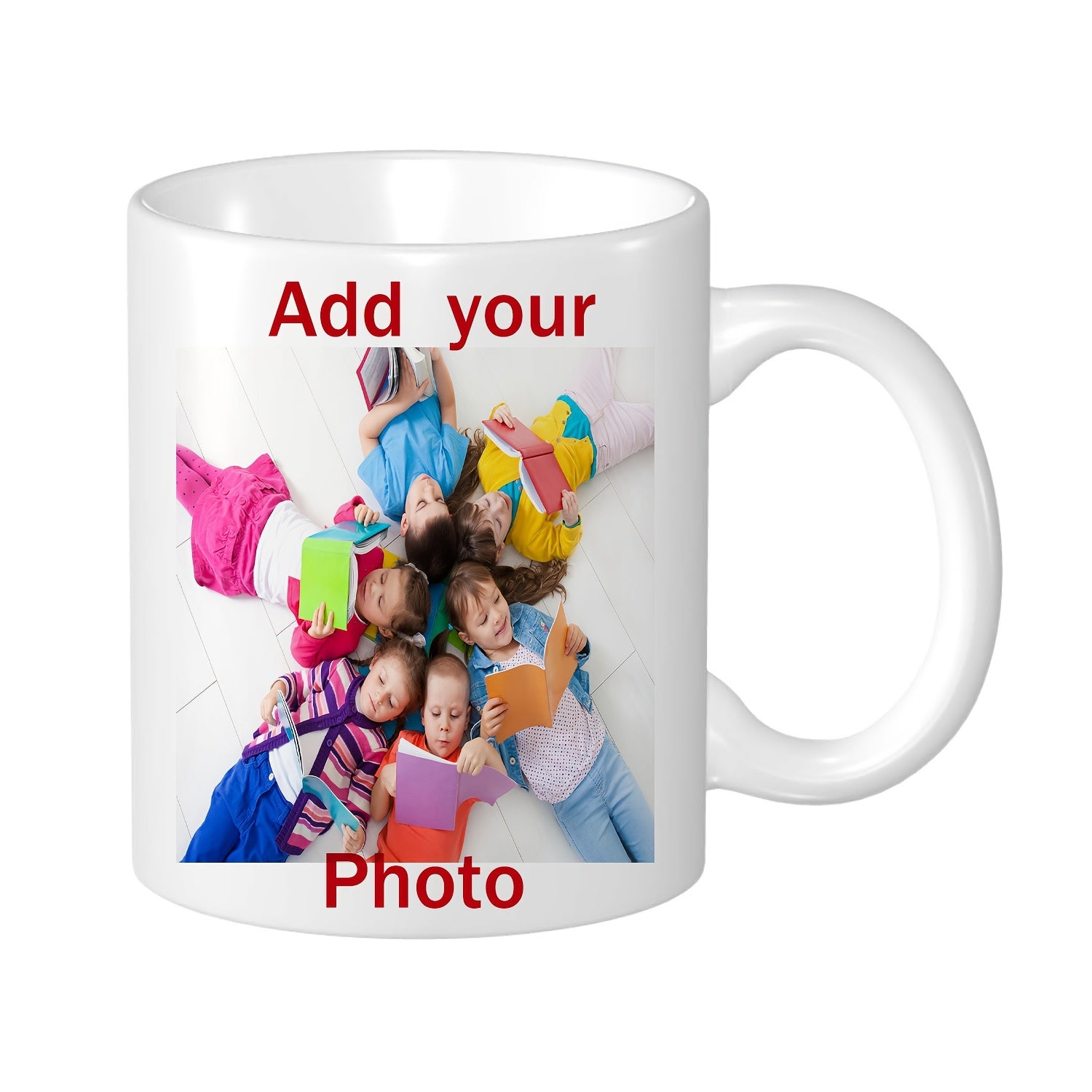 Tailorly White Ceramic 11 oz Mug - Add Your Photo Group Of Diverse Children Lying In A Circle Reading Many Colorful Books Mug
