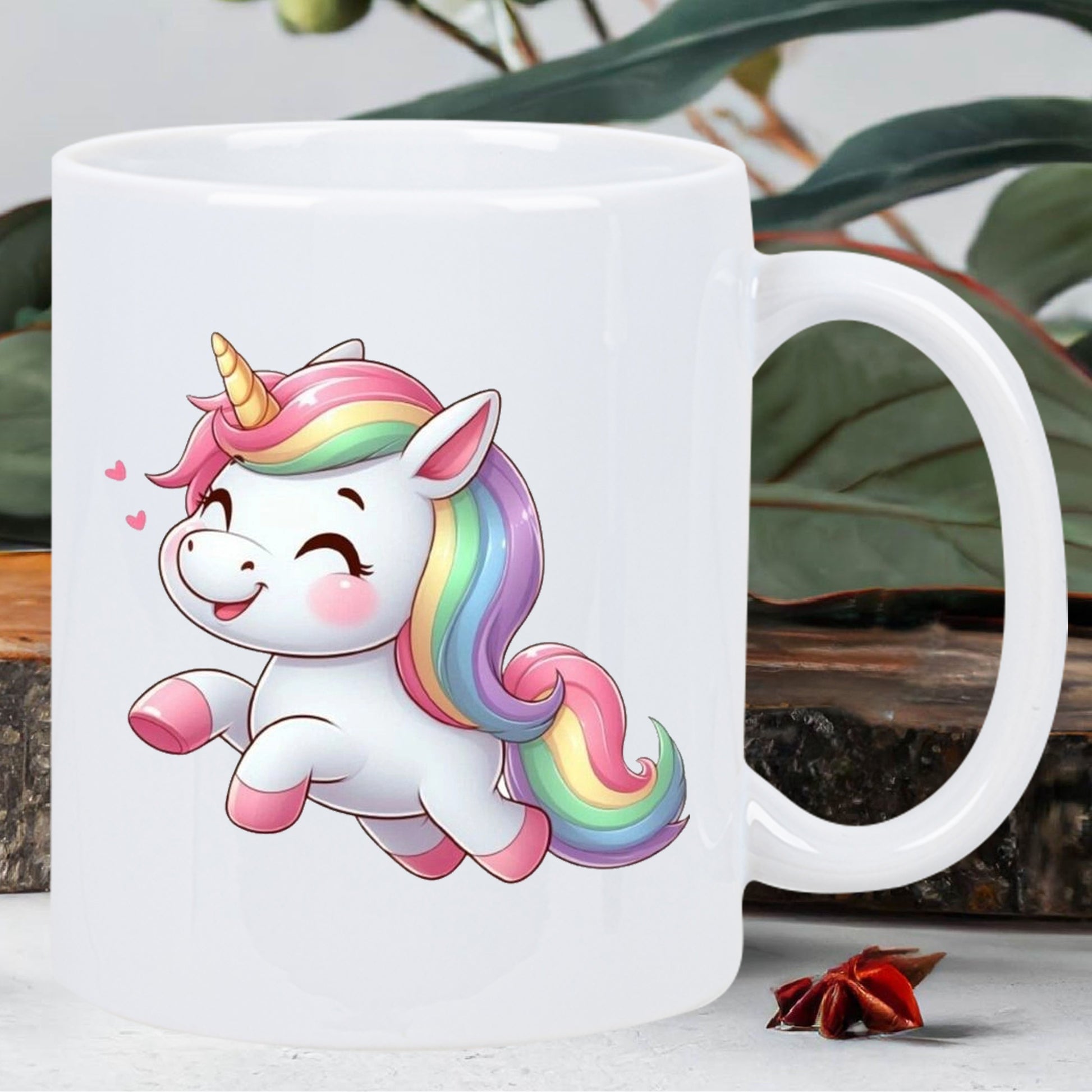 Tailorly White Ceramic 11 oz Mug - Adorable Magical Creature Featuring Colorful Rainbow Mane And Golden Horn Unicorn