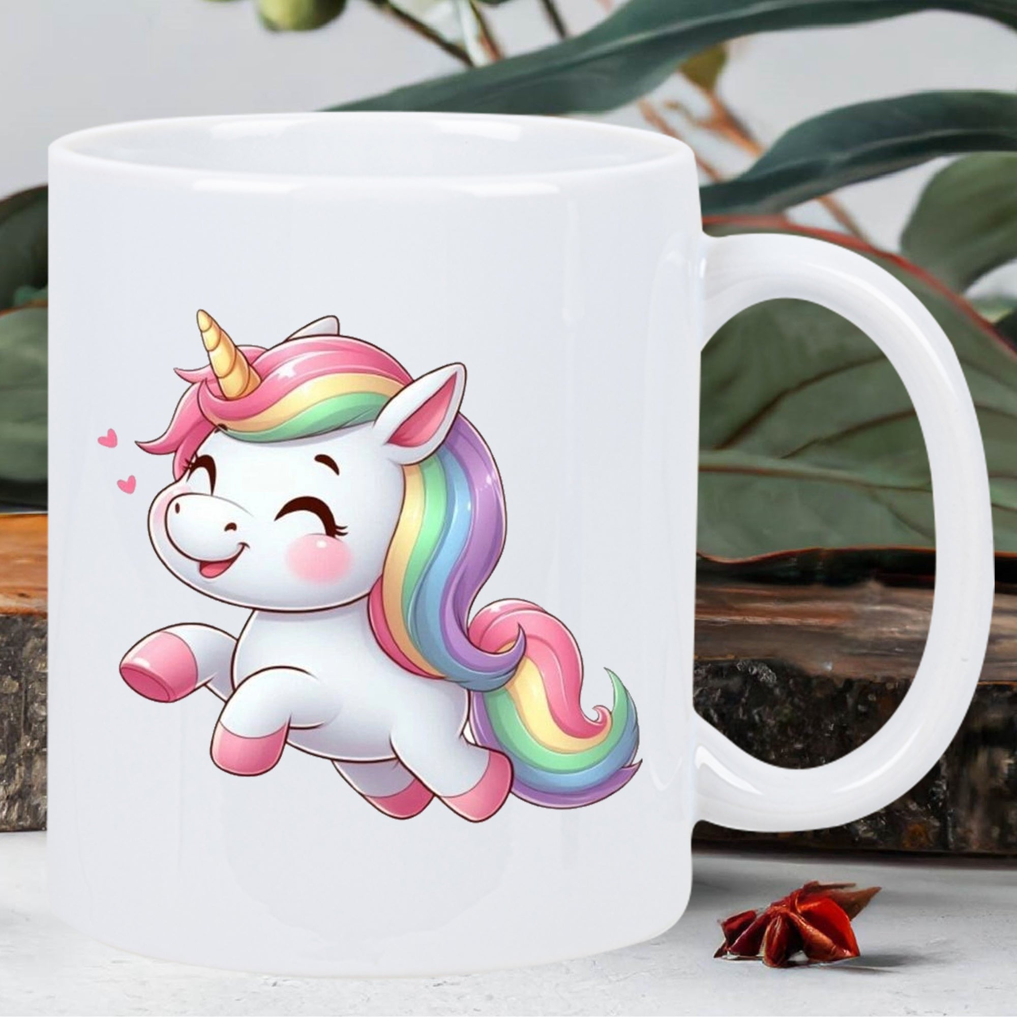 Tailorly White Ceramic 11 oz Mug - Adorable Magical Creature Featuring Colorful Rainbow Mane And Golden Horn Unicorn