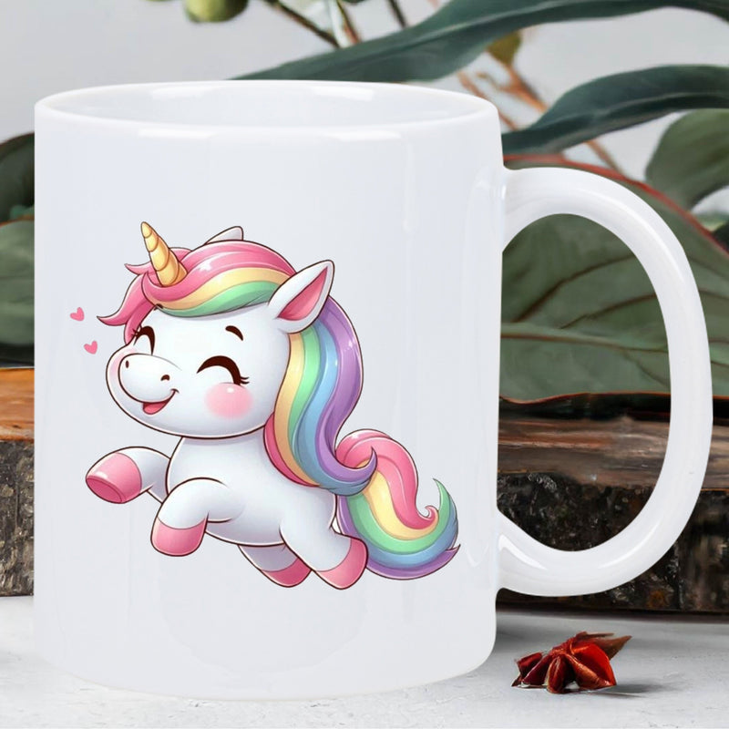 Tailorly White Ceramic 11 oz Mug - Adorable Magical Creature Featuring Colorful Rainbow Mane And Golden Horn Unicorn