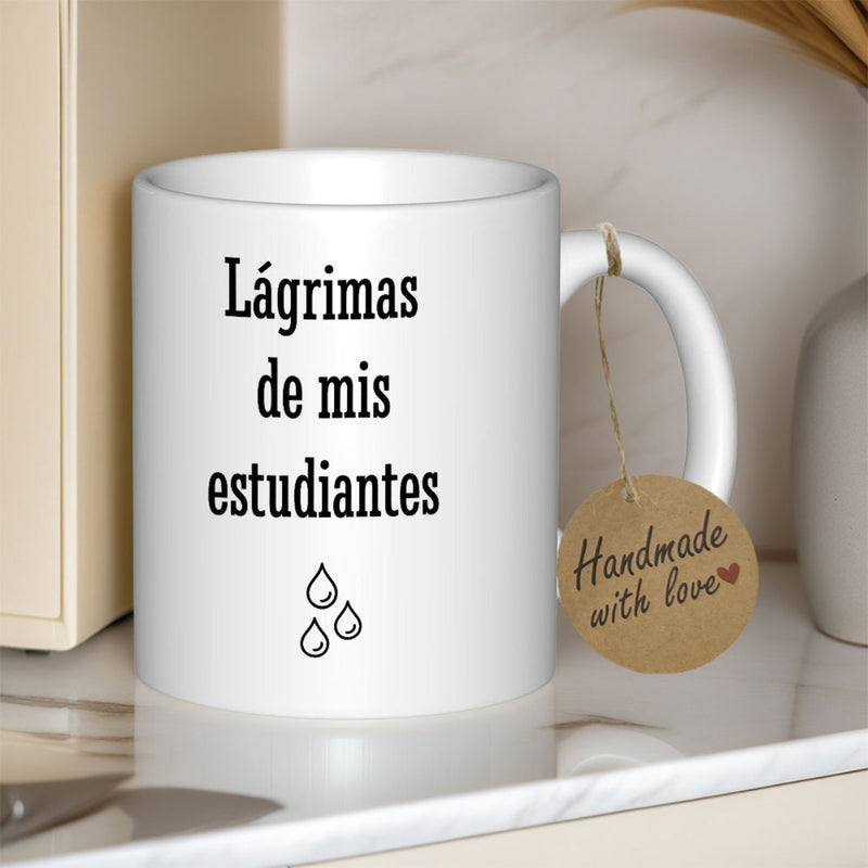 Tailorly White Ceramic 11 oz Mug - Minimalist White Ceramic Vessel Displaying Three Small Subtle Falling Teardrop Mug