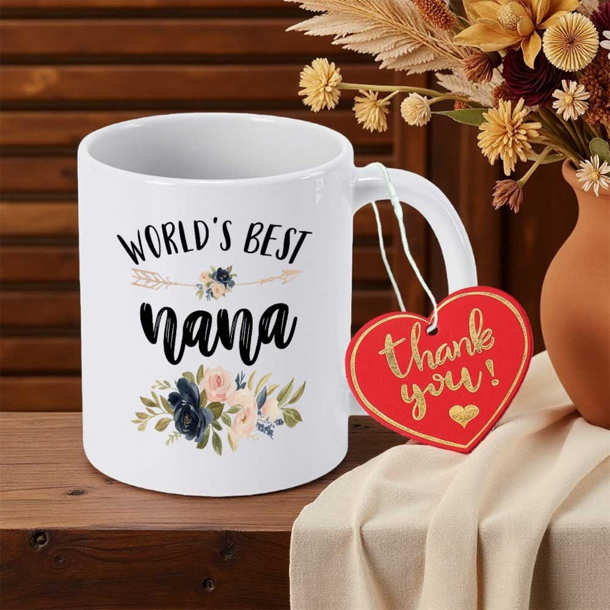 Tailorly White Ceramic 11 oz Mug - World's Best Nana Elegant Floral Bouquets Combined With Rustic Decorative Arrows And Script Mug