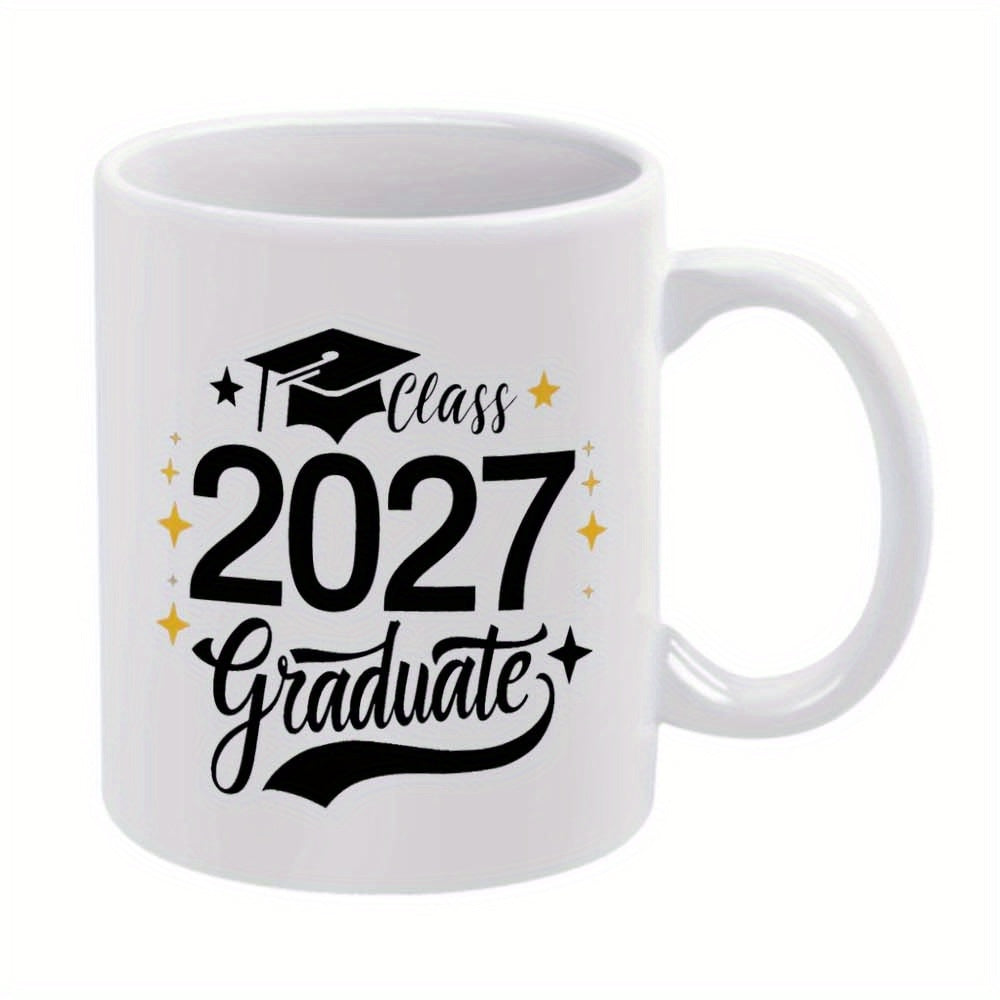Tailorly White Ceramic 11 oz Mug - Class 2027 Graduate With Graduation Cap And Sparkling Stars Mug