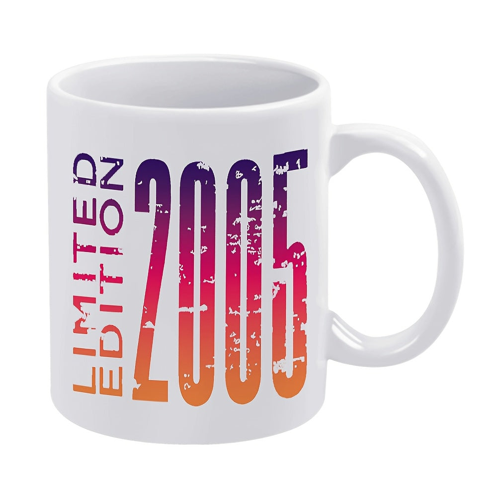 Tailorly White Ceramic 11 oz Mug - Limited Edition 2005 Colorful Gradient Distressed Vintage Style Anniversary Commemorative Bold Textured Typography Number