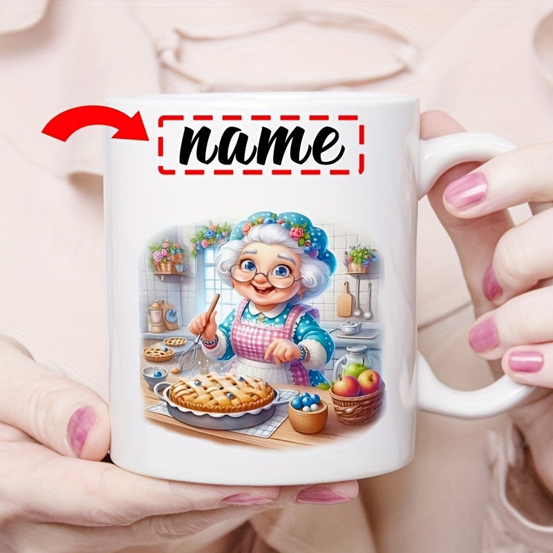Tailorly White Ceramic 11 oz Mug - Charming Elderly Woman Baking Fresh Apple Pie In Cozy Sunlit Kitchen Grandma