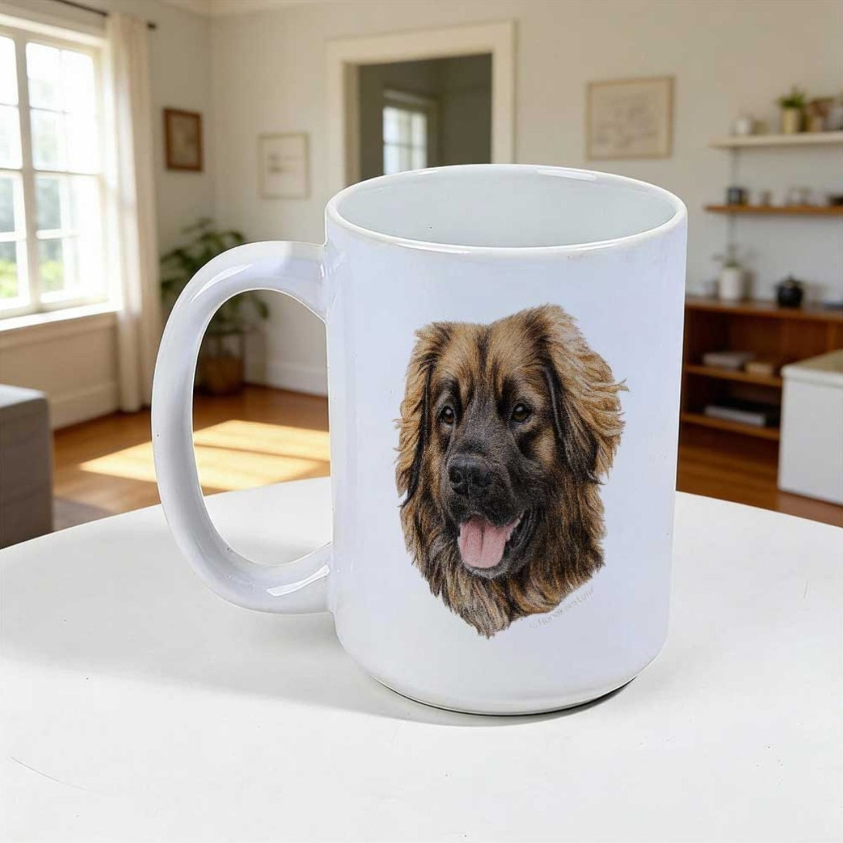 Tailorly White Ceramic 11 oz Mug - Majestic Long Haired Brown Dog Portrait With Gentle Expression Dog