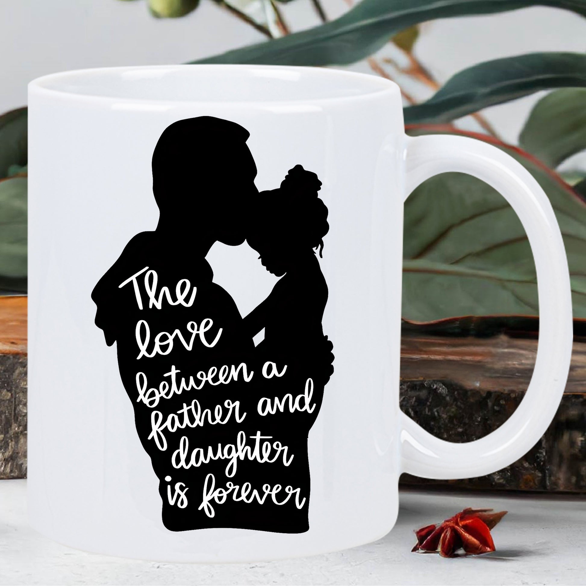 Tailorly White Ceramic 11 oz Mug - The Love Between A Father And Daughter Is Forever Tender Silhouette Of A Man Holding His Small Child Surrounded By White Father