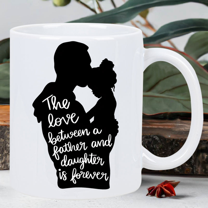 Tailorly White Ceramic 11 oz Mug - The Love Between A Father And Daughter Is Forever Tender Silhouette Of A Man Holding His Small Child Surrounded By White Father
