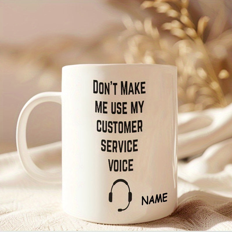 Tailorly White Ceramic 11 oz Mug - Dont Make Me Use My Customer Service Voice Minimalist Black Ink Headset Icon On Sleek Surface Of Ceramic Coffee Mug