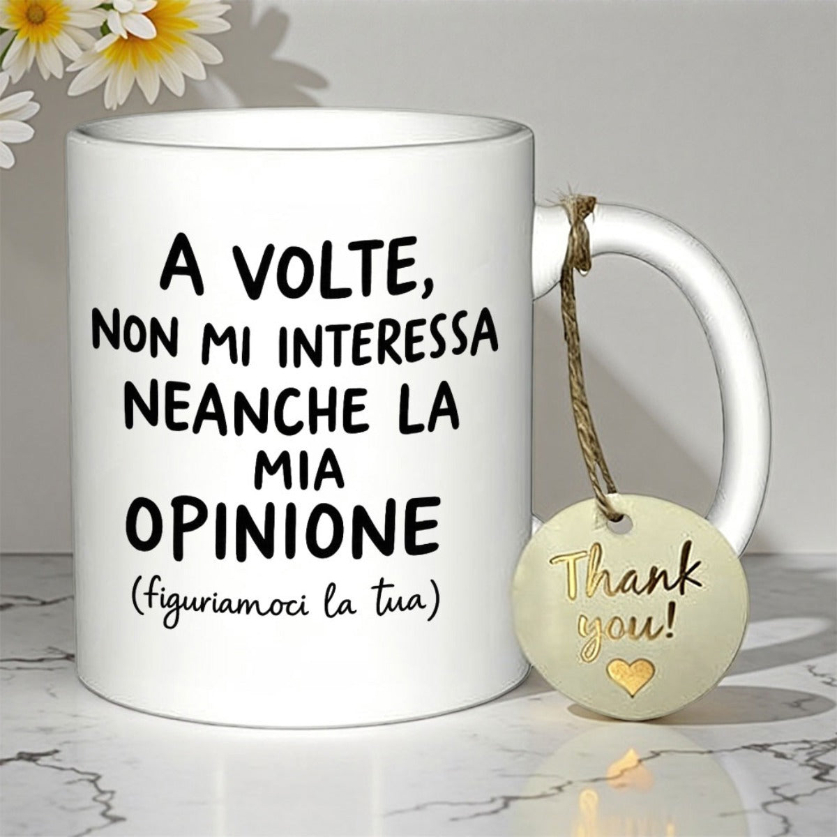 Tailorly White Ceramic 11 oz Mug - Thank You Minimalist Featuring Bold Black Text And Small Heart Tag Mug