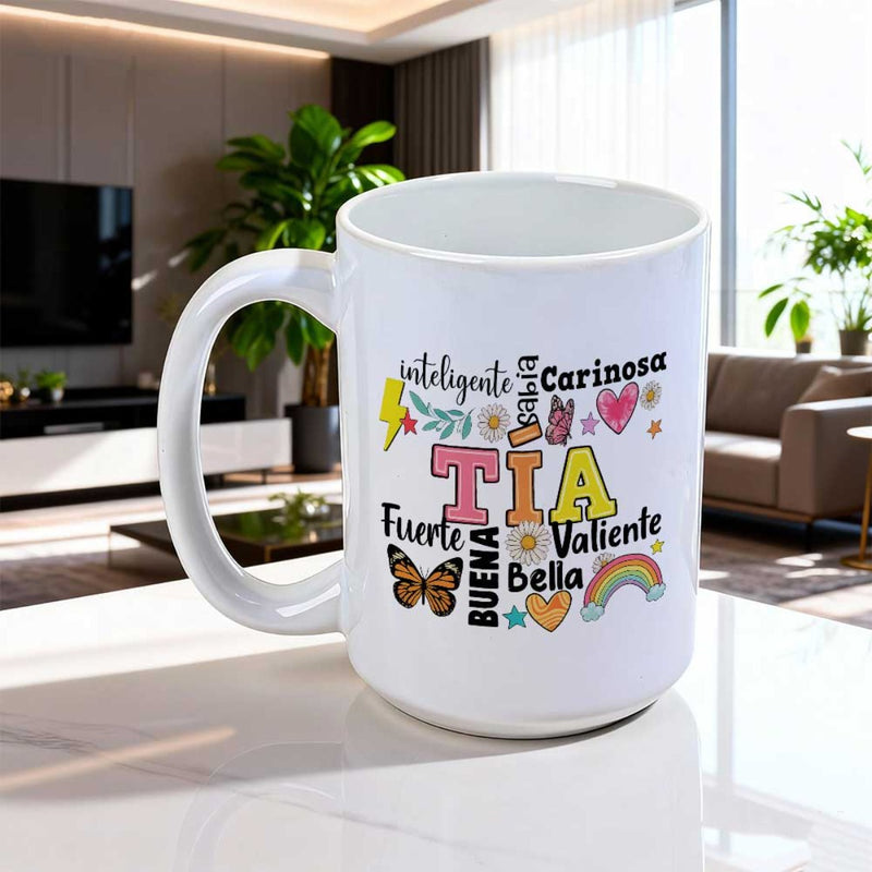 Tailorly White Ceramic 11 oz Mug - Vibrant Colorful Butterfly And Rainbow With Decorative Hand Drawn Elements Mug