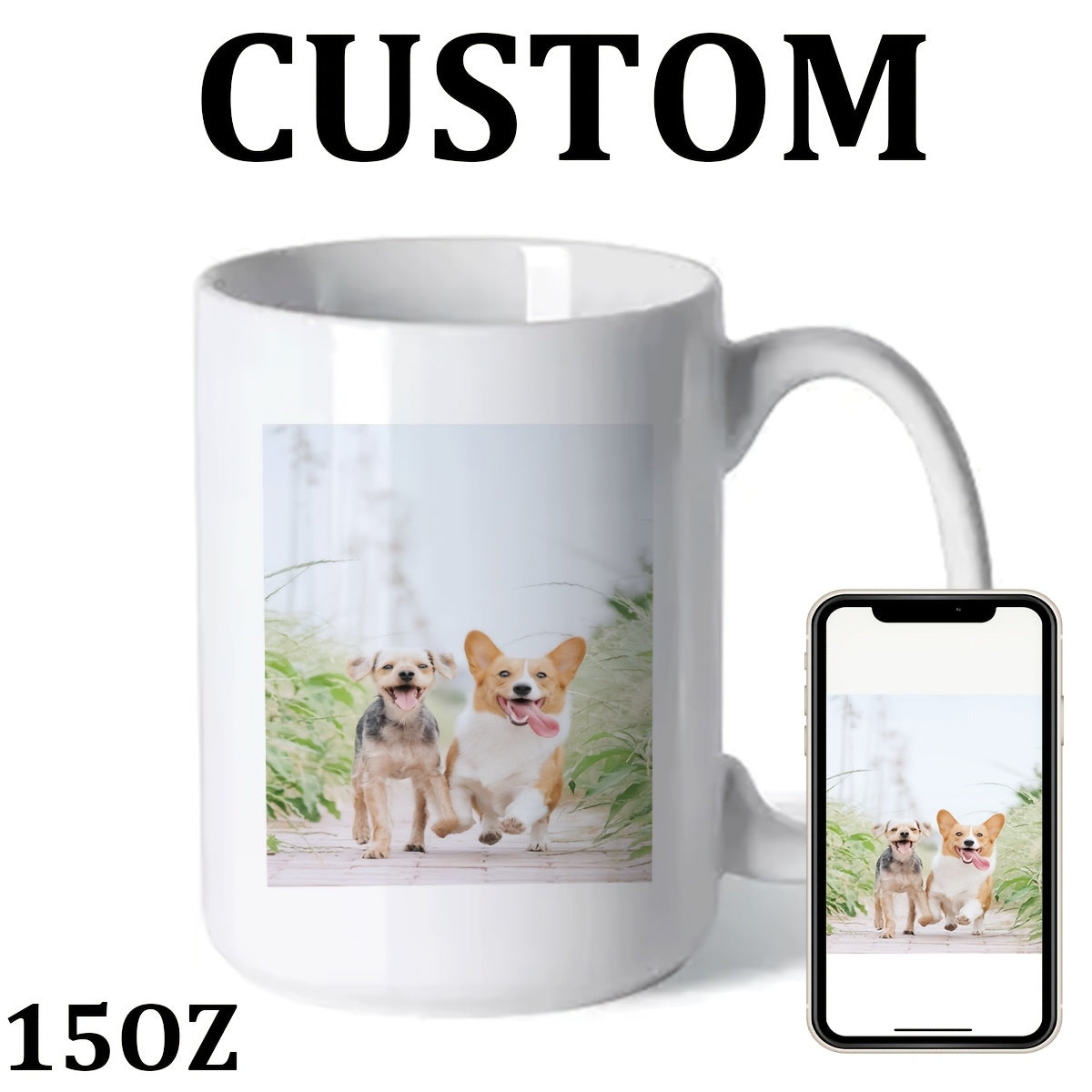 Tailorly White Ceramic 11 oz Mug - Custom Two Happy Small Pets Walking On Sunlit Pathway Through Tall Grass Dogs