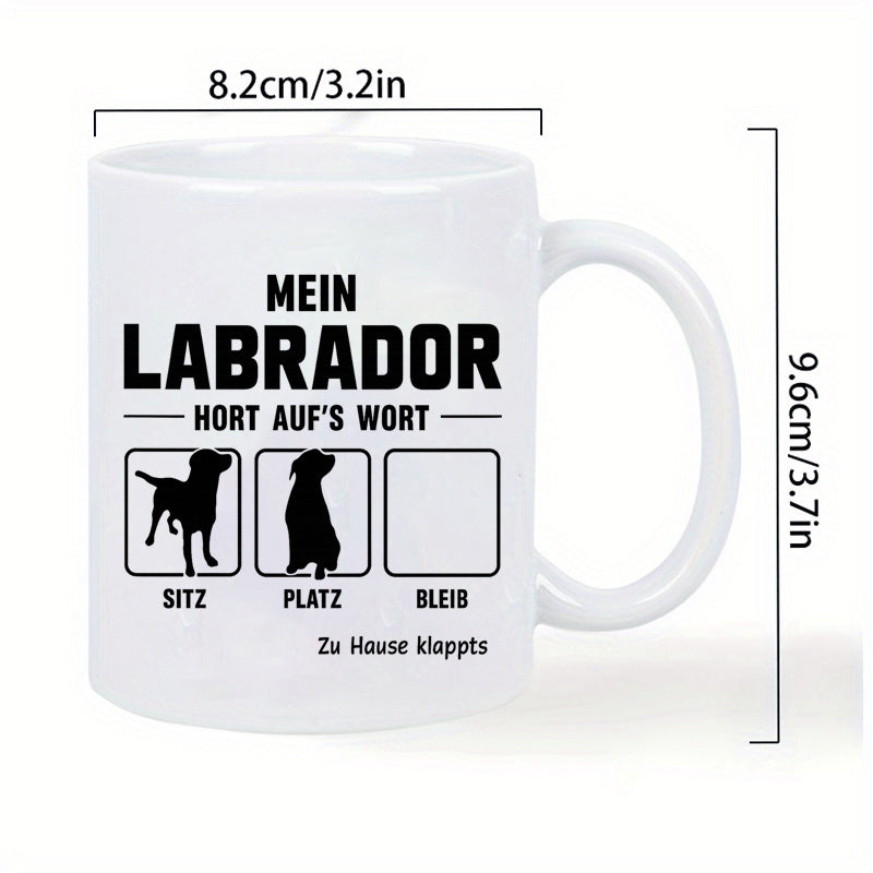 Tailorly White Ceramic 11 oz Mug - Simple Black Silhouettes Of Obedient Dog Inside Minimalist Square Frames Labrador