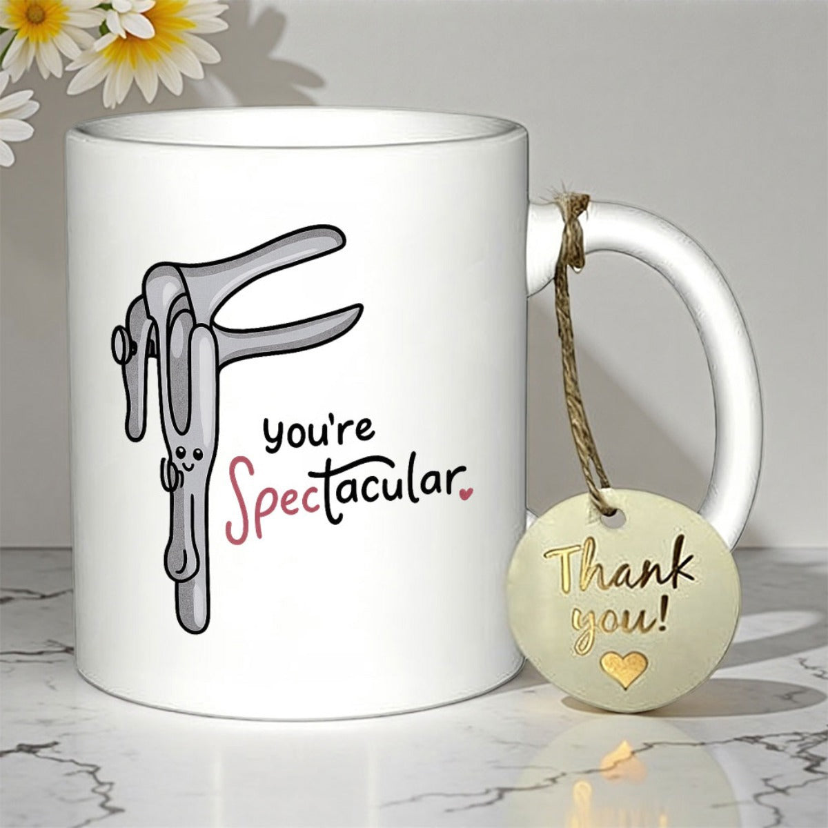 Tailorly White Ceramic 11 oz Mug - Youre Spectacular Cute Cartoon Medical Instrument Featuring A Tiny Smiling Happy Face Speculum