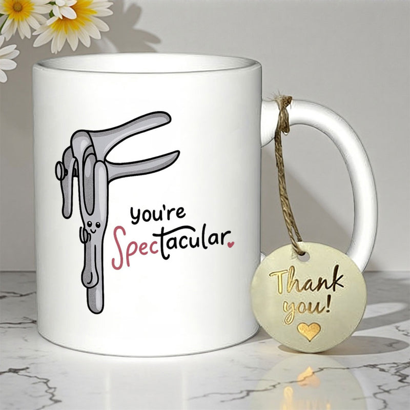 Tailorly White Ceramic 11 oz Mug - Youre Spectacular Cute Cartoon Medical Instrument Featuring A Tiny Smiling Happy Face Speculum
