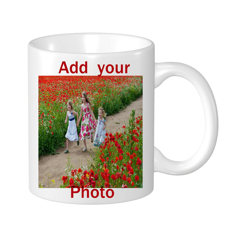 Tailorly White Ceramic 11 oz Mug - Add Your Photo Three Happy Little Girls Running Down A Lush Flower Field Girls