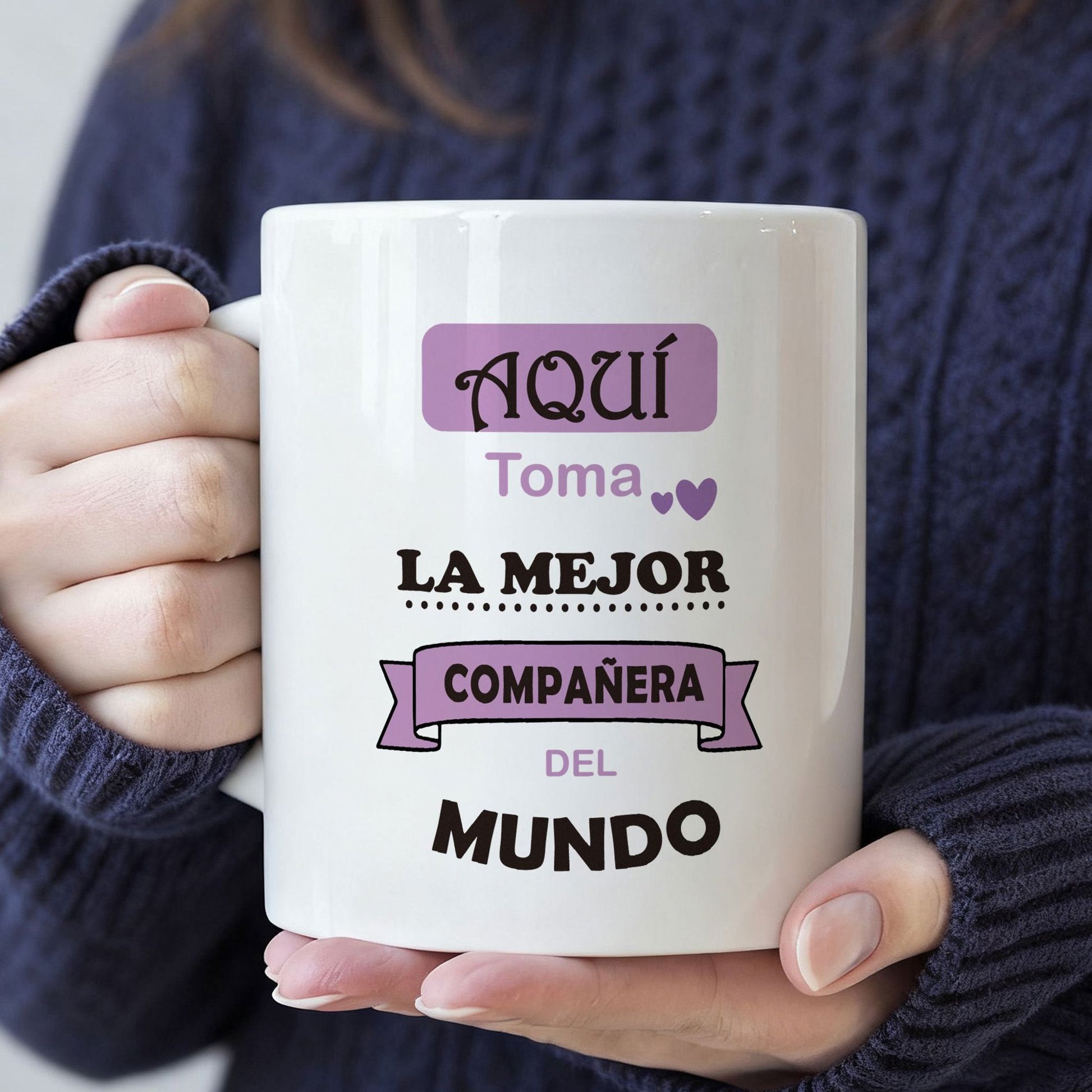 Tailorly White Ceramic 11 oz Mug - Sleek With Decorative Purple Typography And Banner Hearts Mug