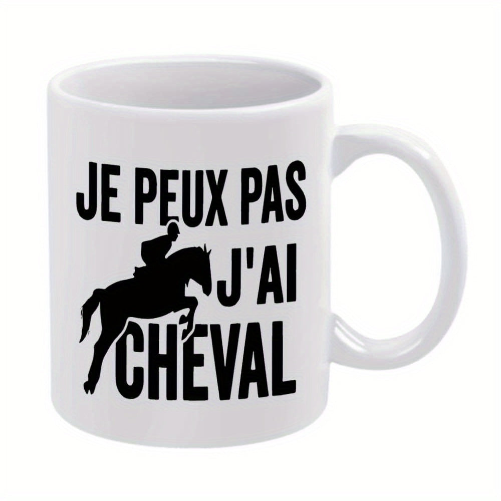 Tailorly White Ceramic 11 oz Mug - Silhouette Of A Rider Jumping Over An Obstacle On A Horse