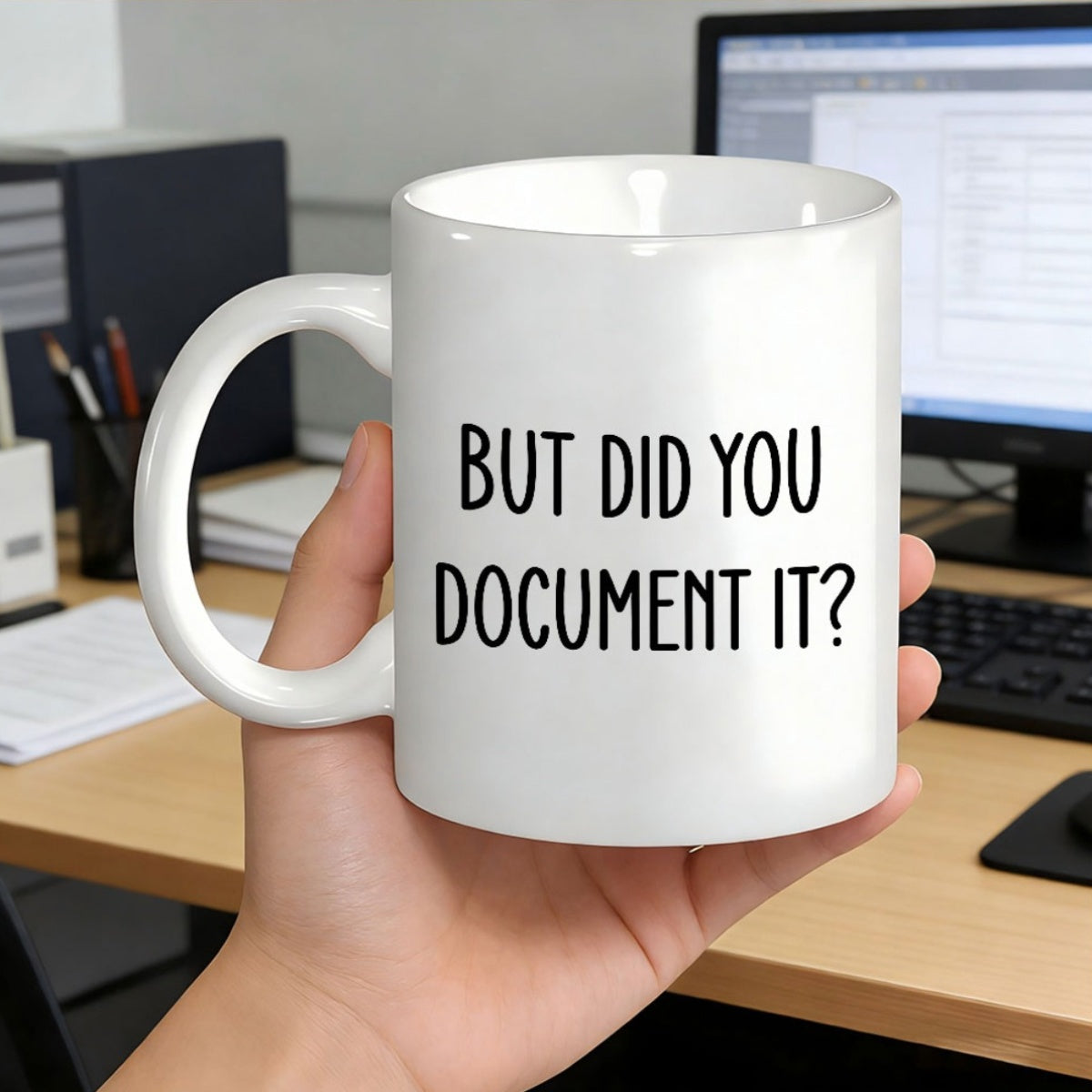 Tailorly White Ceramic 11 oz Mug - But Did You Document It Minimalist Typography Style Featuring Bold Black Lettering Sign