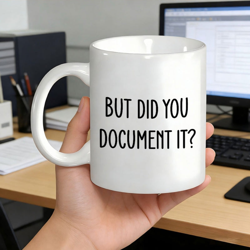 Tailorly White Ceramic 11 oz Mug - But Did You Document It Minimalist Typography Style Featuring Bold Black Lettering Sign