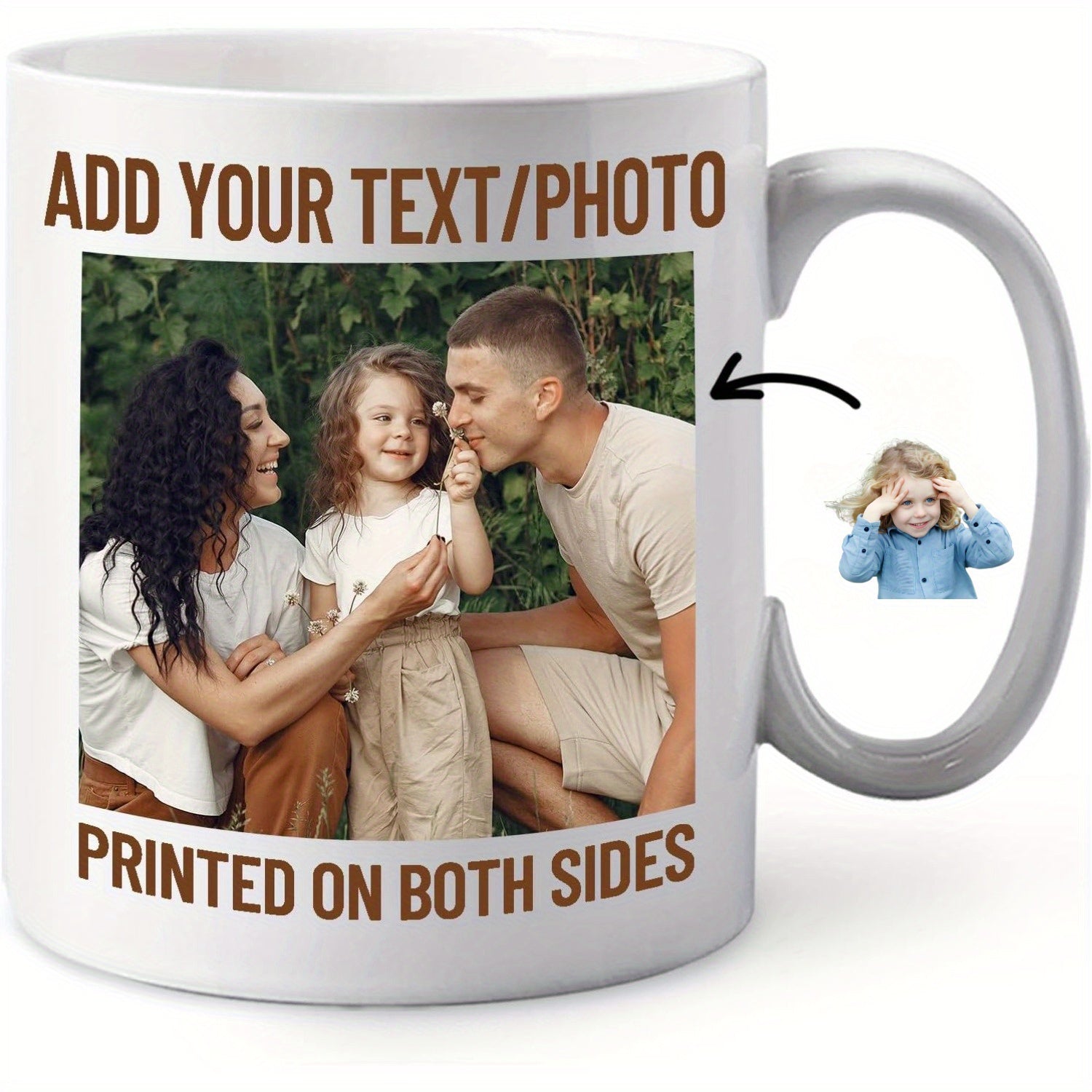 Tailorly White Ceramic 11 oz Mug - Add Your Text Photo Printed On Both Sides Loving Family Spending Quality Time Outdoors In Nature Mug