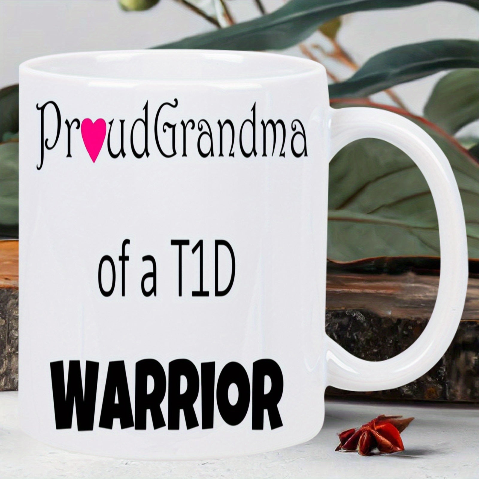 Tailorly White Ceramic 11 oz Mug - Proud Grandma Of A T1D Warrior Minimalist Style Featuring A Delicate Pink Heart With Bold Script Mug