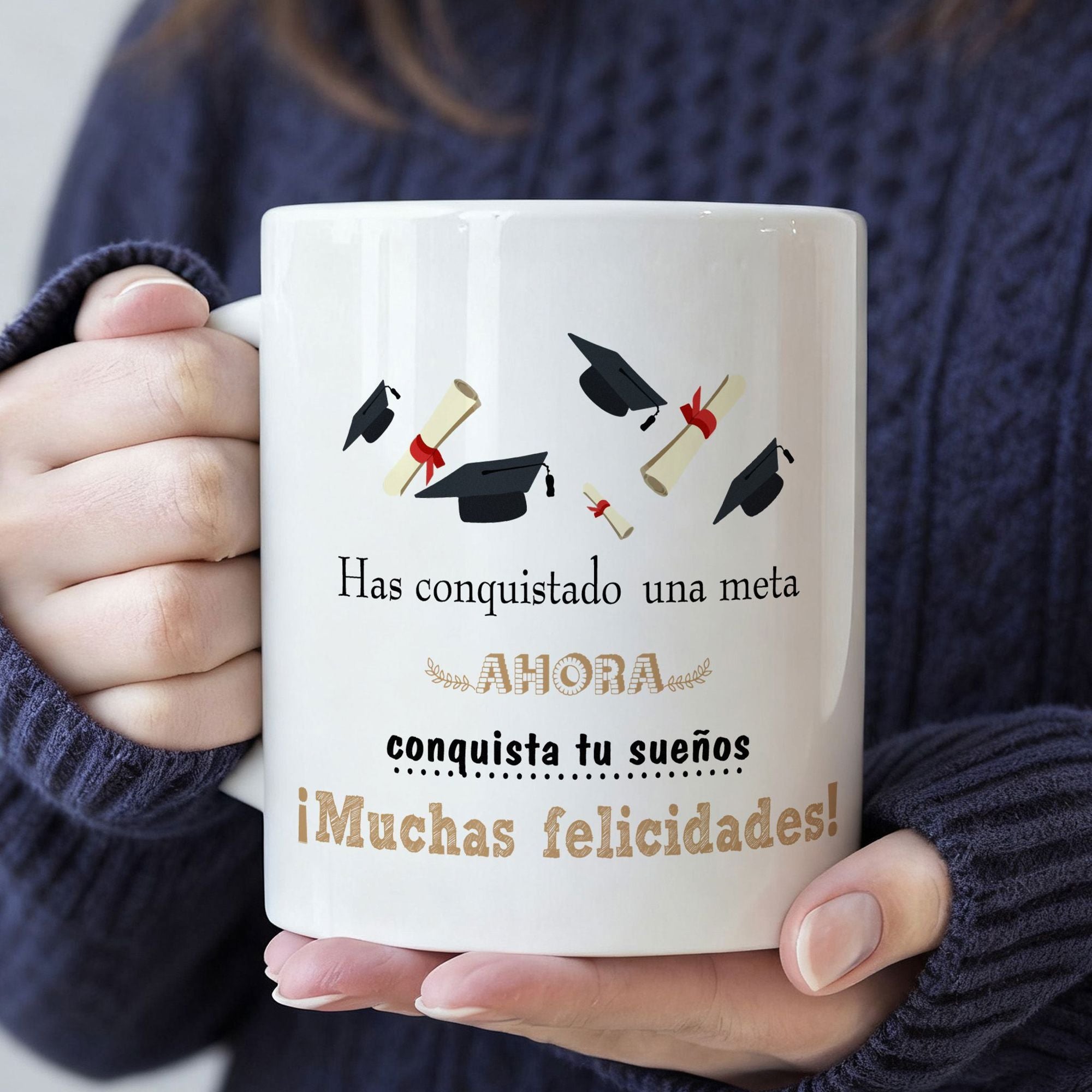 Tailorly White Ceramic 11 oz Mug - Tied Educational Scrolls And Academic Caps Floating In Success Celebration Mortarboard