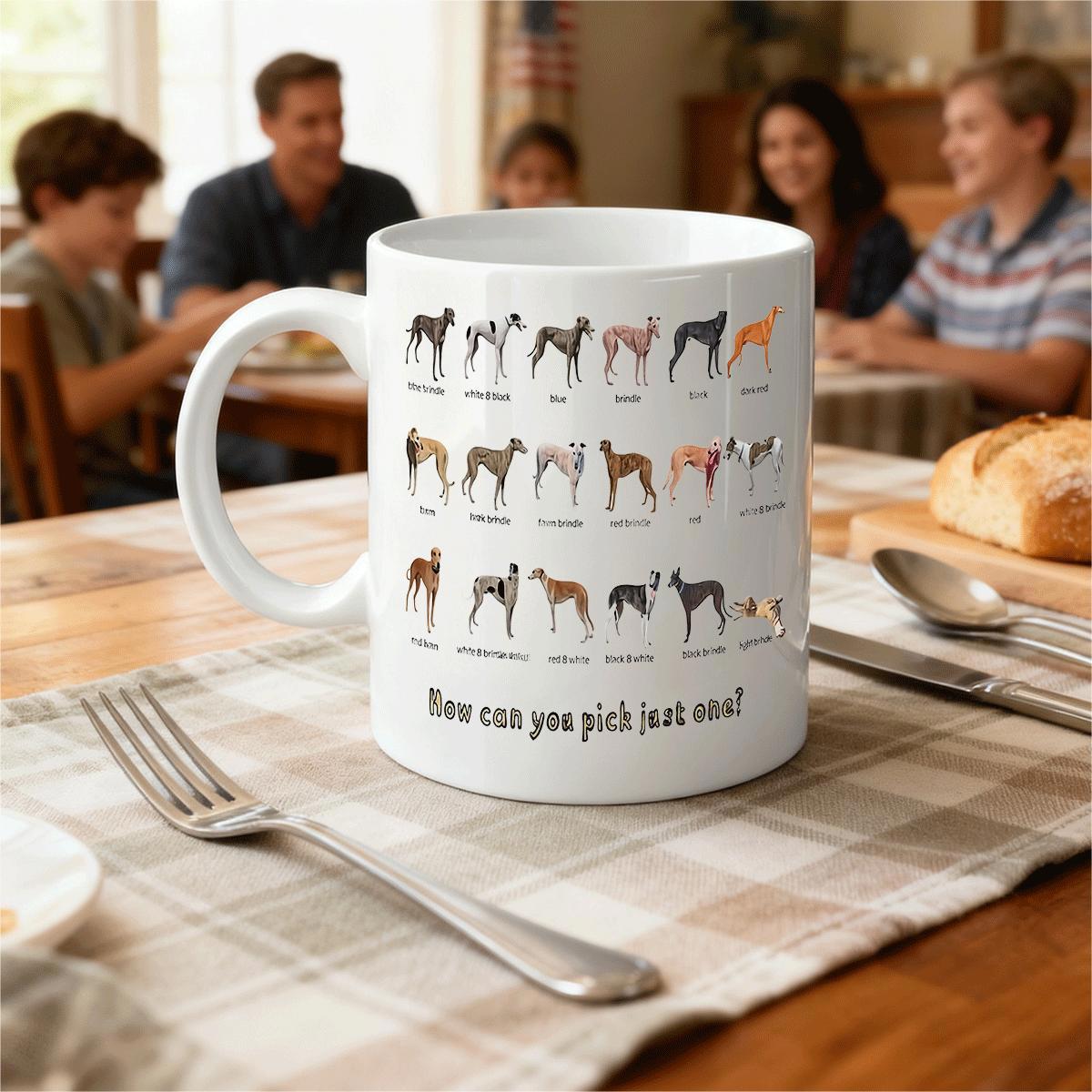 Tailorly White Ceramic 11 oz Mug - How Can You Pick Just One Various Elegant Sighthounds Standing In Organized Rows On The Smooth Surface Greyhound