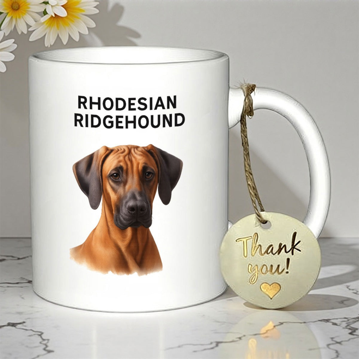Tailorly White Ceramic 11 oz Mug - Rhodesian Ridgehound Realistic Portrait Of A Noble Brown Dog With Floppy Ears Dog
