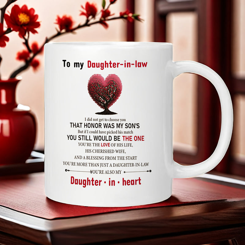 Tailorly White Ceramic 11 oz Mug - To My Daughter In Law Daughter In Heart Sentimental Red Heart Featuring Two Intertwined Hands Symbolizing Love Heart